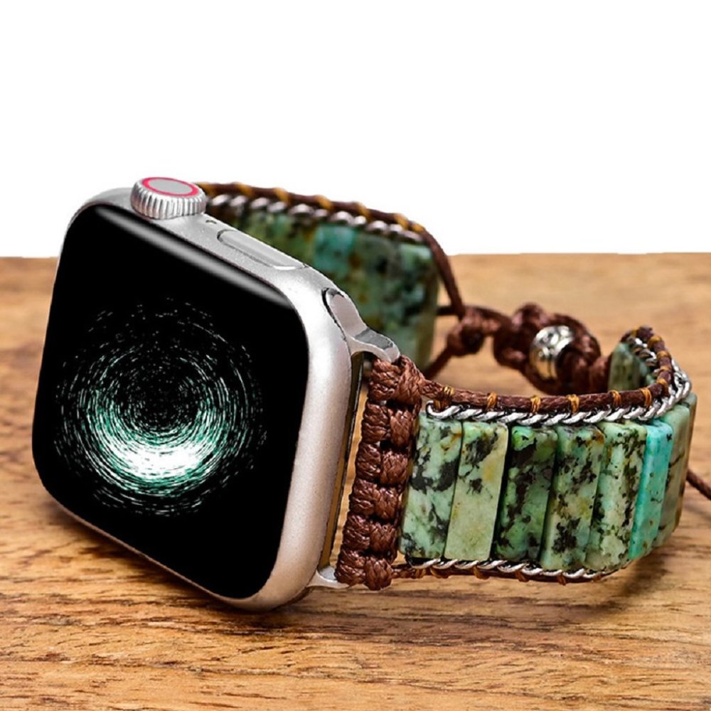 Natural African Turquoise Strap Braided Watch Band for 38 40mm Apple iWatch